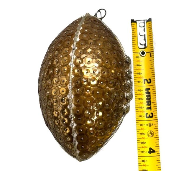 Vintage Gold Sequin Football Ornament With Push Pin Christmas NFL SEC Fan Gift - Picture 5 of 5